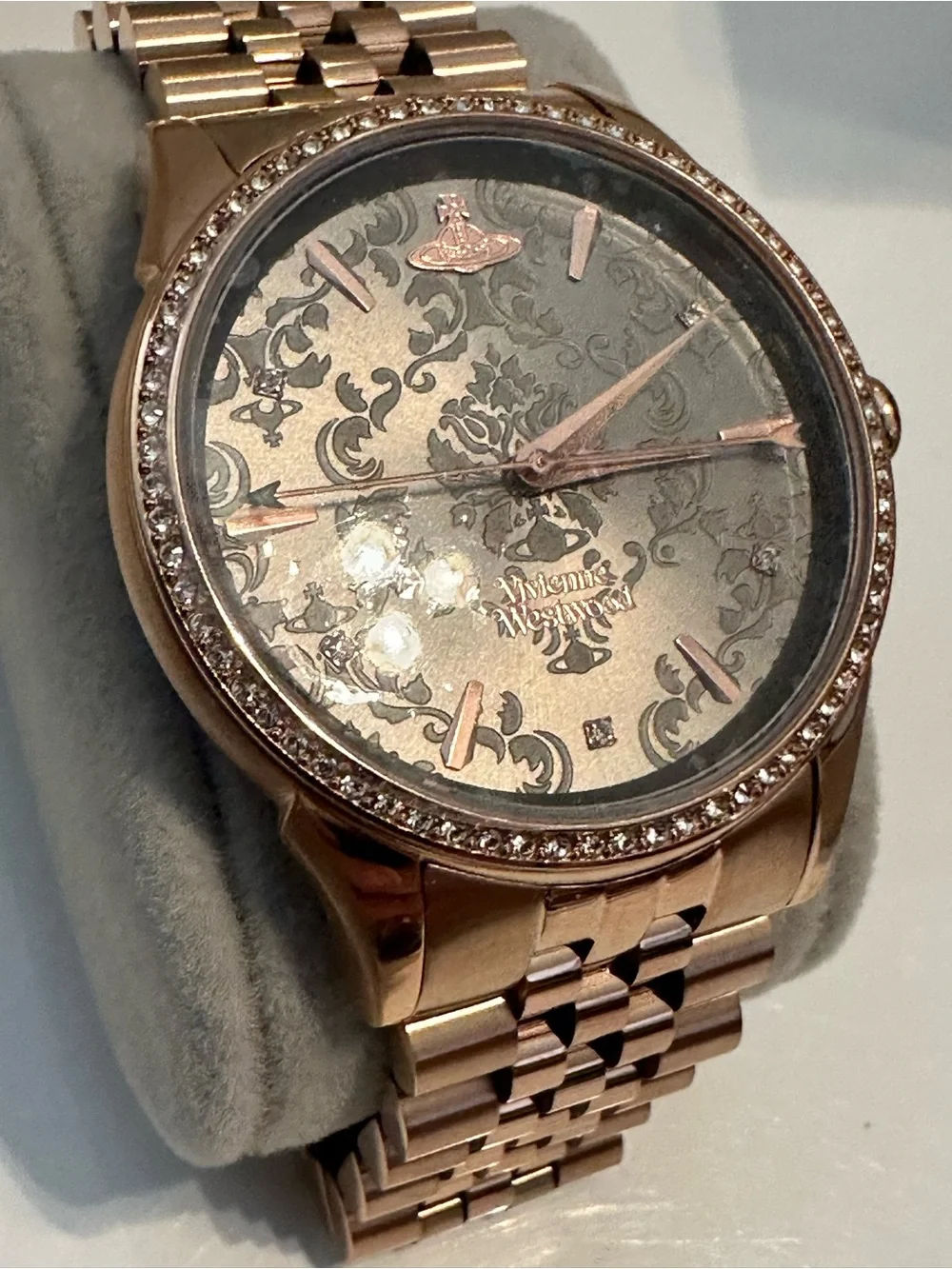New Vivienne Westwood Wallace Rose Gold Crystal Swiss Watch w Box